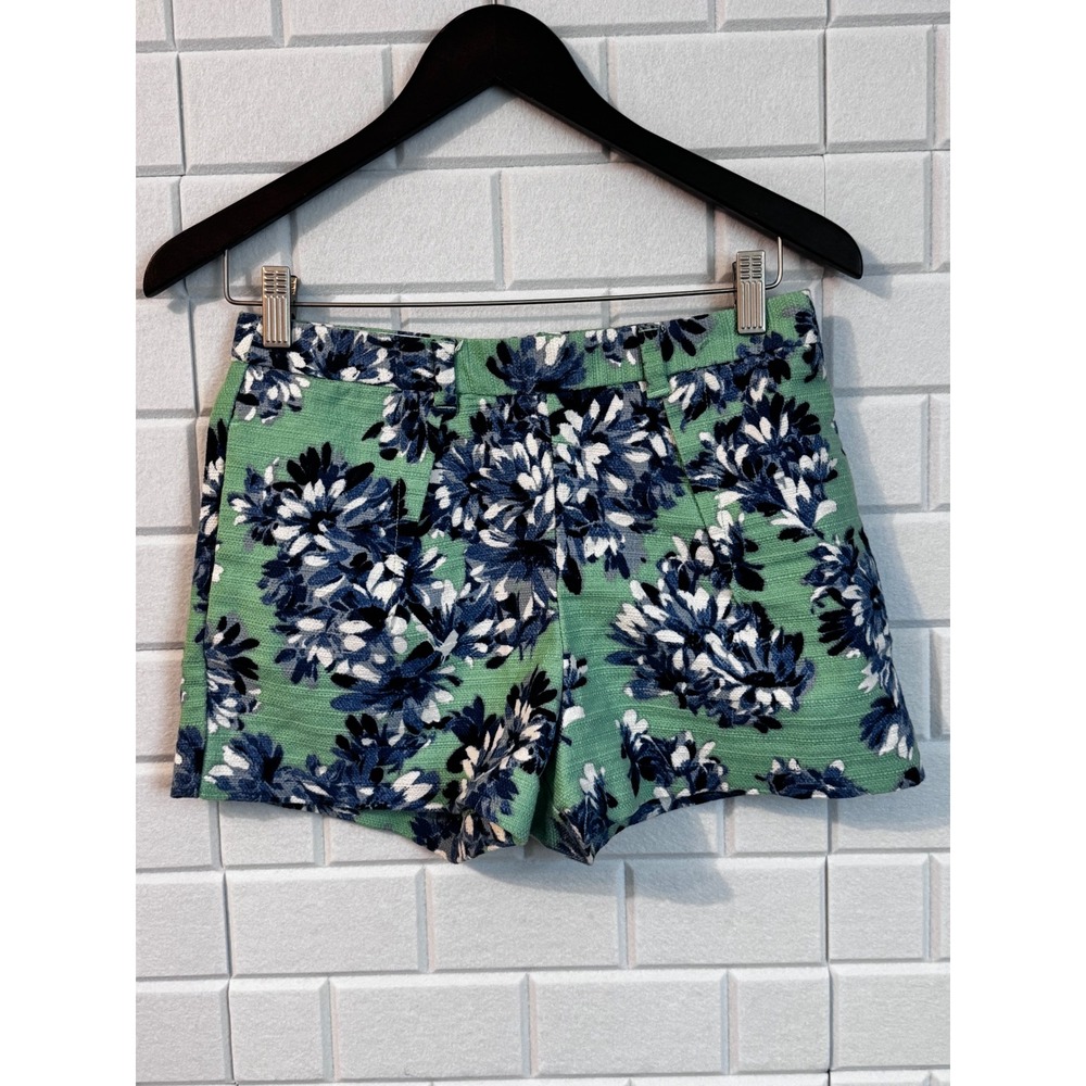 J.Crew Green Navy Floral Textured Shorts Cotton Blend Size 2 A4806 SP14